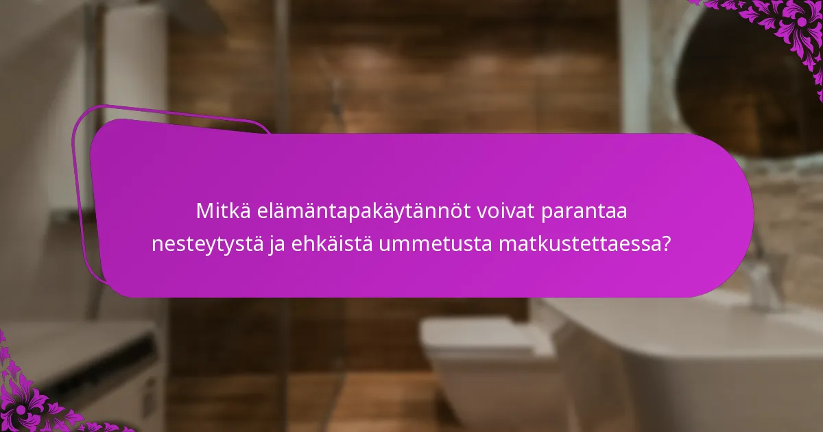 Mitkä elämäntapakäytännöt voivat parantaa nesteytystä ja ehkäistä ummetusta matkustettaessa?