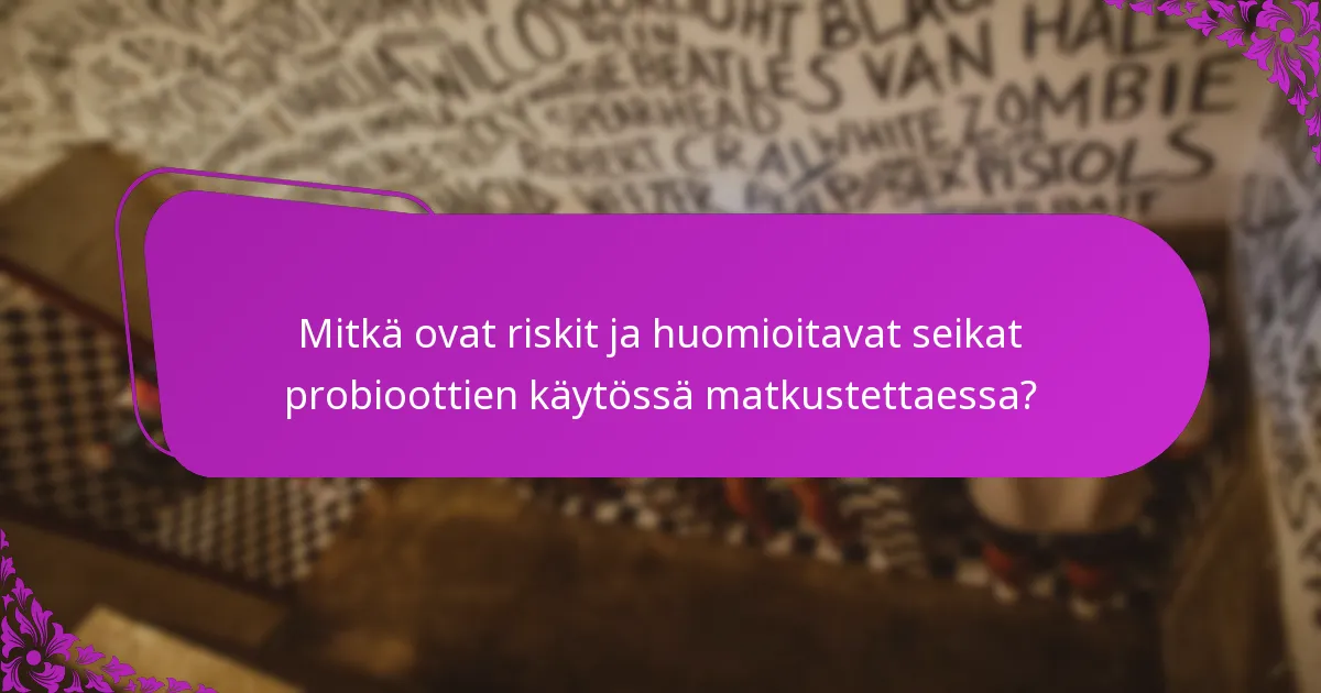 Mitkä ovat riskit ja huomioitavat seikat probioottien käytössä matkustettaessa?