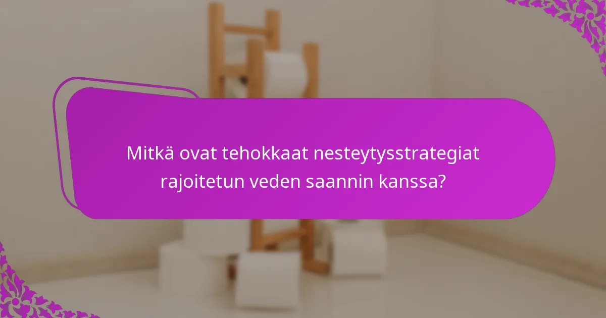 Mitkä ovat tehokkaat nesteytysstrategiat rajoitetun veden saannin kanssa?