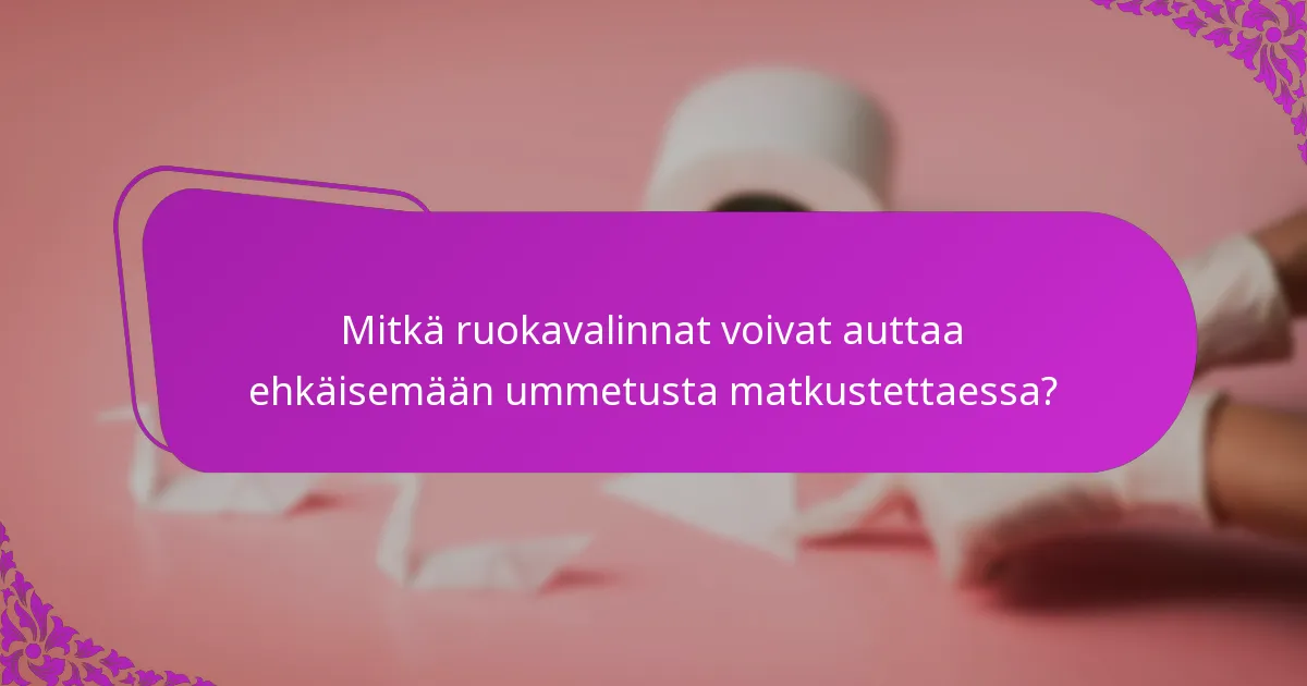 Mitkä ruokavalinnat voivat auttaa ehkäisemään ummetusta matkustettaessa?