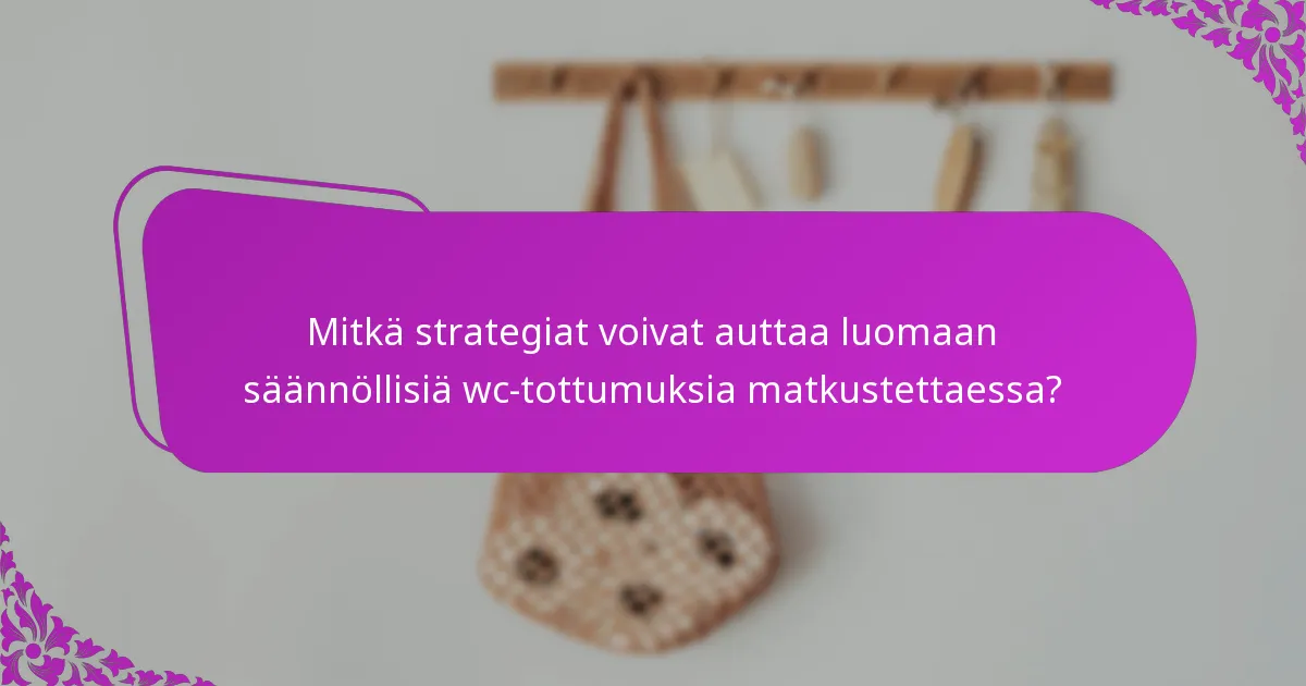 Mitkä strategiat voivat auttaa luomaan säännöllisiä wc-tottumuksia matkustettaessa?